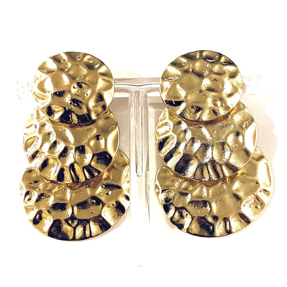 Gold Textured Circle Clip Earrings